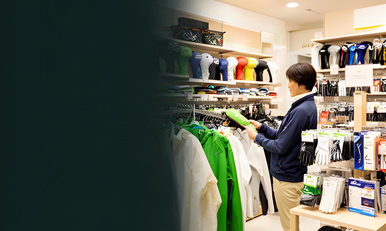 古河市のゴルフ用品店で季節のアクセサリーを選ぶ売り場の様子