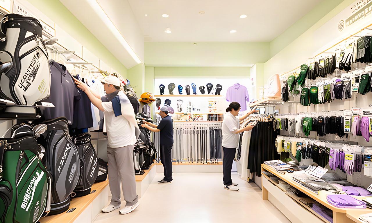 茨城県古河市のゴルフ用品店内でバッグやウェアを手に取れるアクセサリーコーナー