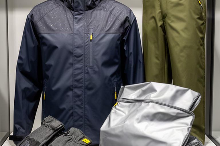防水ゴルフレインスーツとグローブとバッグカバーの展示